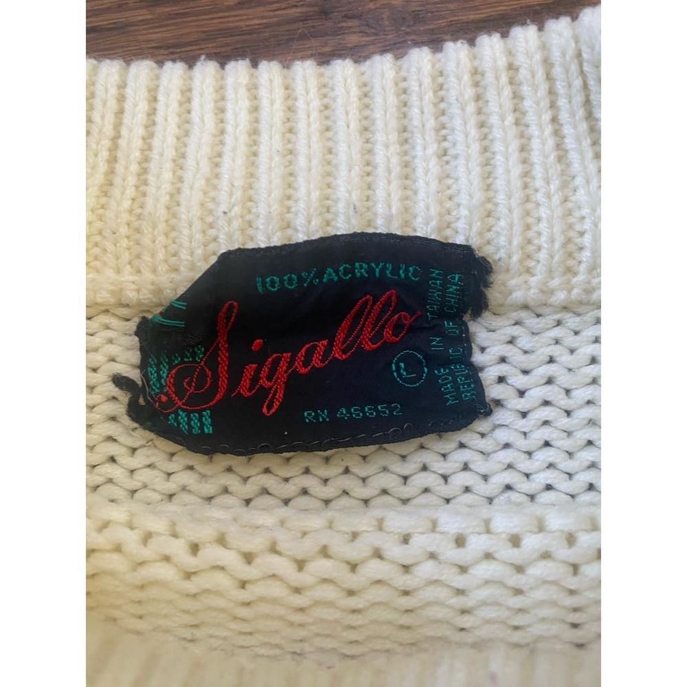 Vintage Ski Sweater Cream Skier Ski Fair Isle Nordic Acrylic Large Apres Ski - Picture 4 of 7